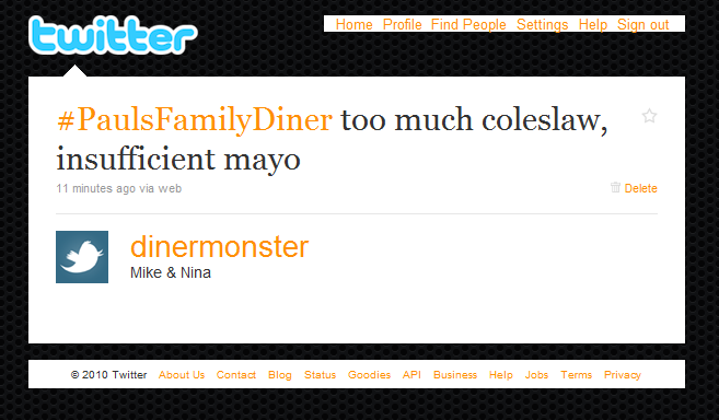 Diner Monster's first tweet