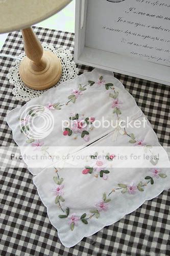 Delicate Ribbon Embroidery Cotton Tissue Box Cover Pink  