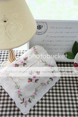 Delicate Ribbon Embroidery Cotton Tissue Box Cover Pink  