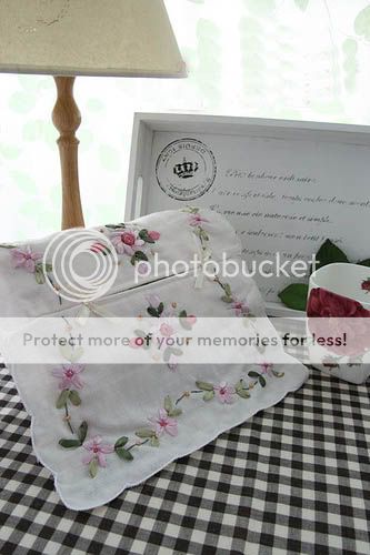 Delicate Ribbon Embroidery Cotton Tissue Box Cover Pink  