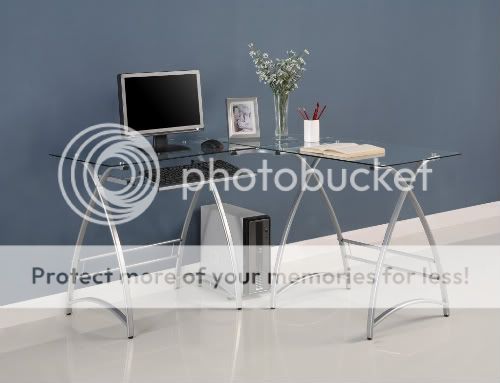 Shaped Corner Glass Office Computer Desk   Silver  