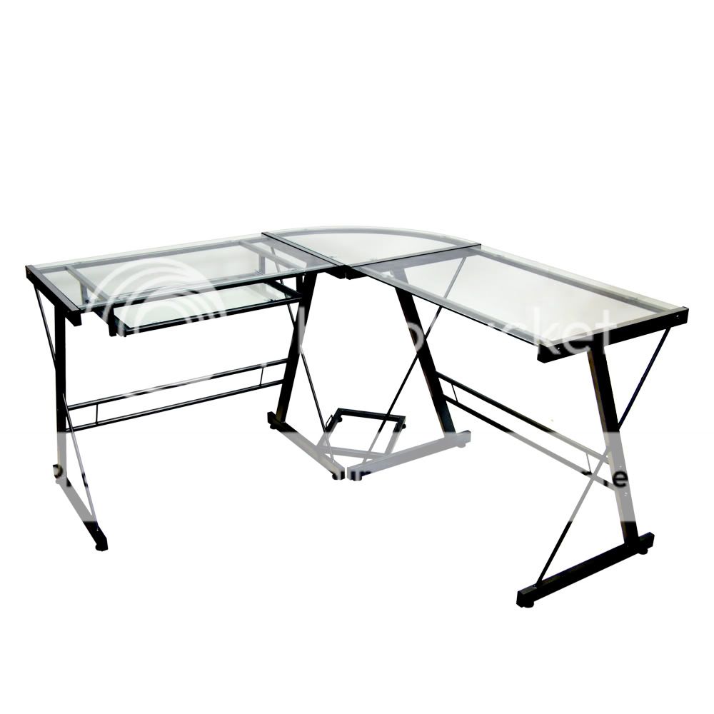 Piece L Shaped Corner Office Computer Desk, Glass & Metal