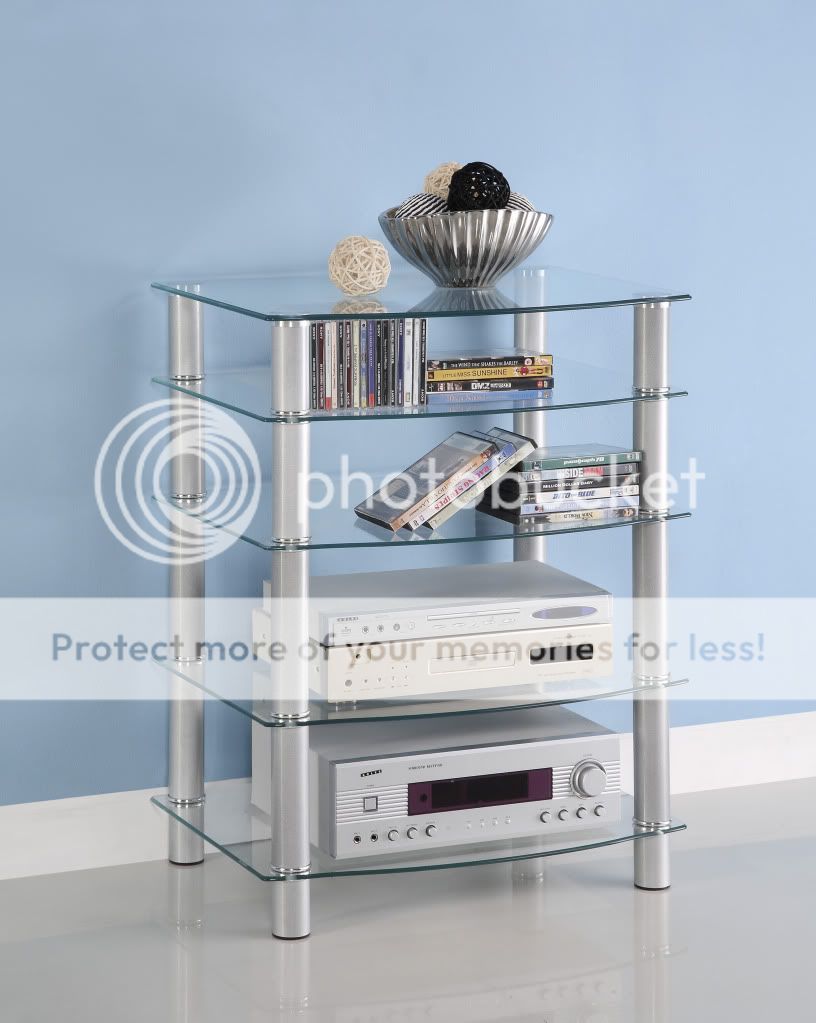 New Silver Clear Glass Audio Component Tower TV Stand