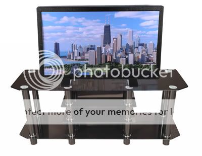 New 60" Glass Metal Onyx Black Plasma LCD TV Stand Console Component Stand