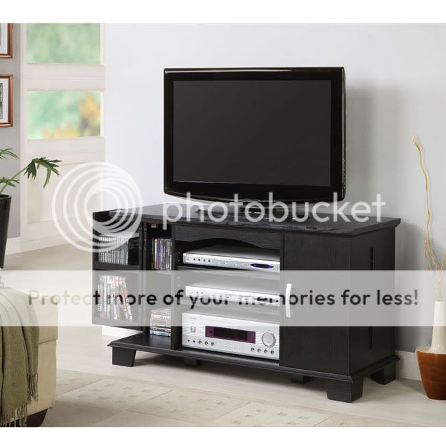 42" Black Wood Flat Screen TV Stand Console w Storage