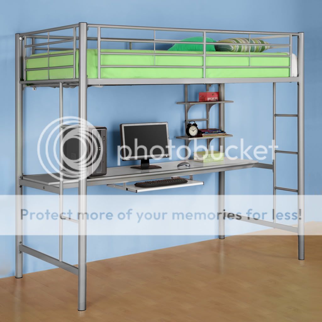 New Metal Workstation Bunk Bed Twin over Desk   Silver  