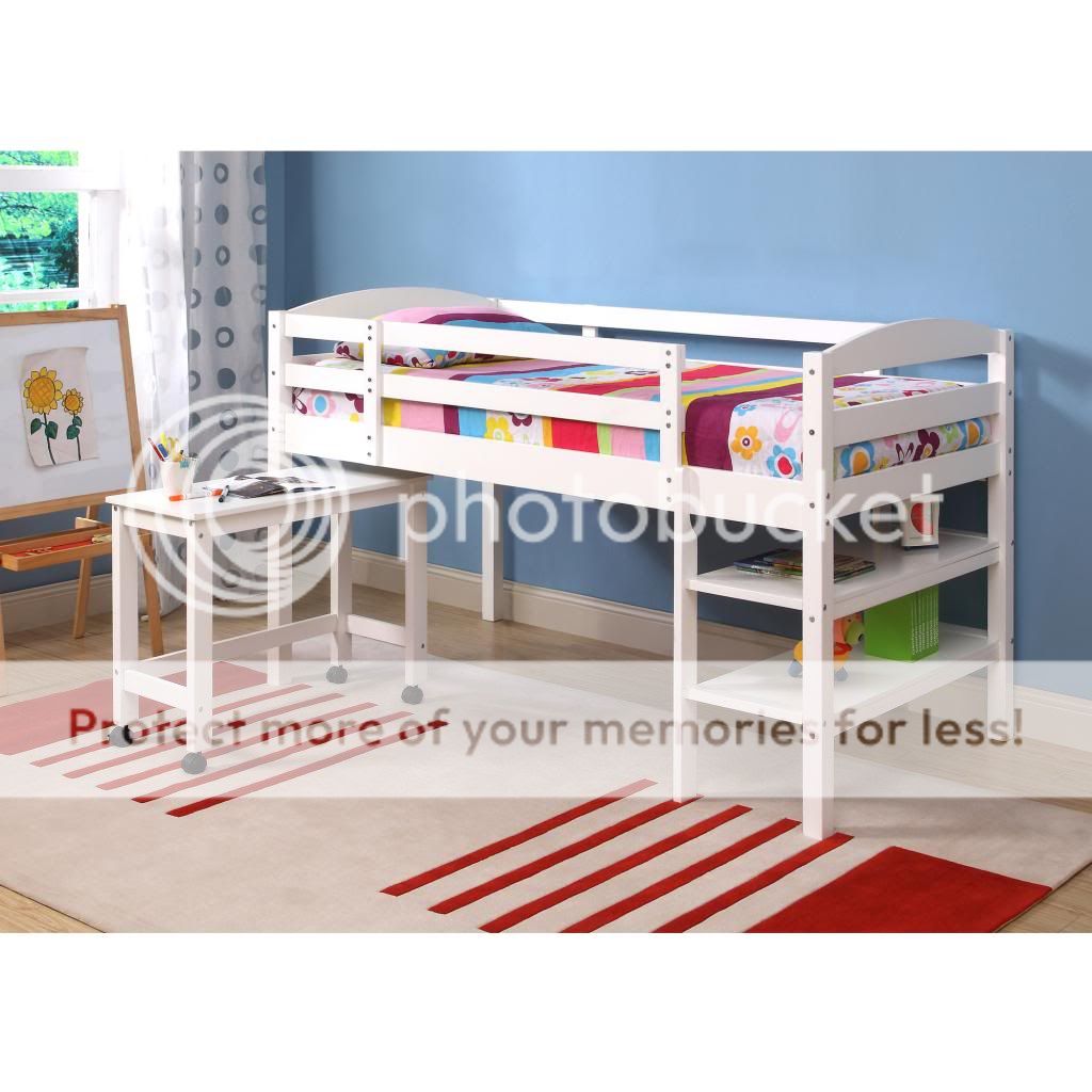 Twin Wood Loft Bed with Desk and Storage Under Bed White Contemporary Sturdy