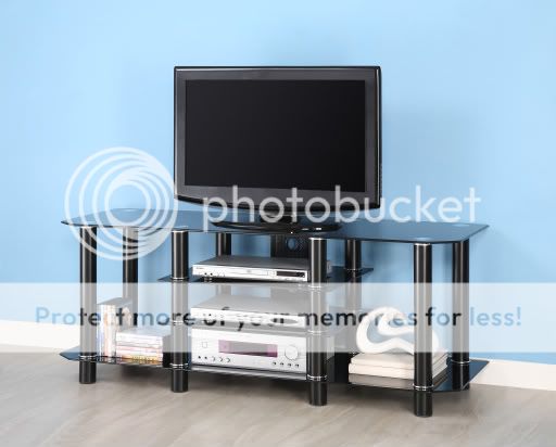 NEW 60 Glass & Metal Onyx Black Plasma/LCD TV Stand Console Component 