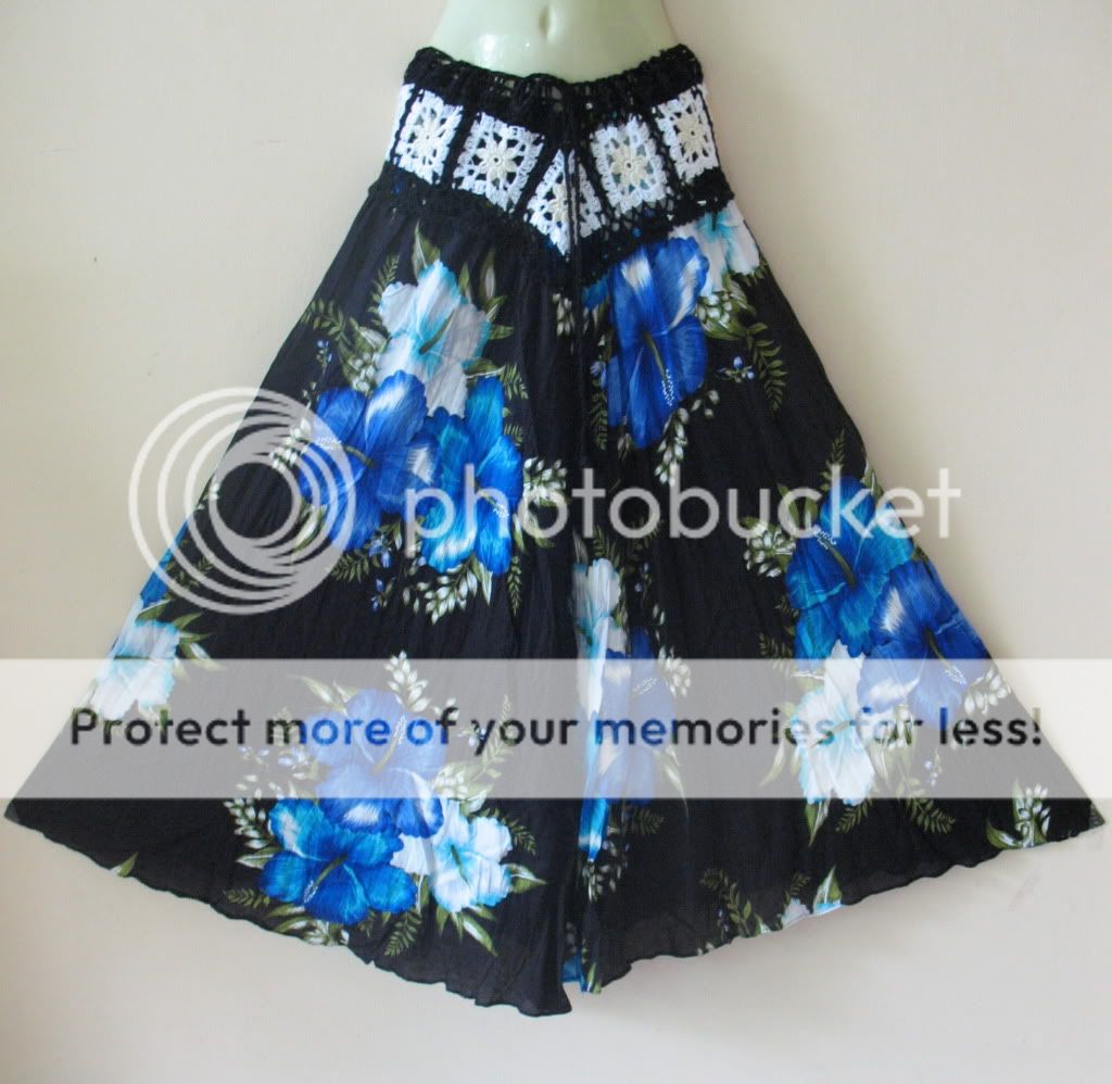 Hippy Gypsy Boho Crochet Waist Flower Print Long Skirt  